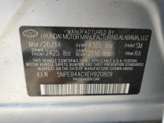 2014 Hyundai Sonata Gls VIN: 5NPEB4ACXEH920809 Lot: 54201734