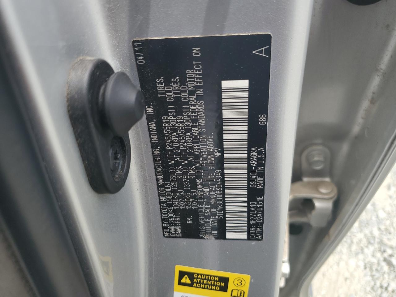 5TDYK3EH0BS044349 2011 Toyota Highlander Limited