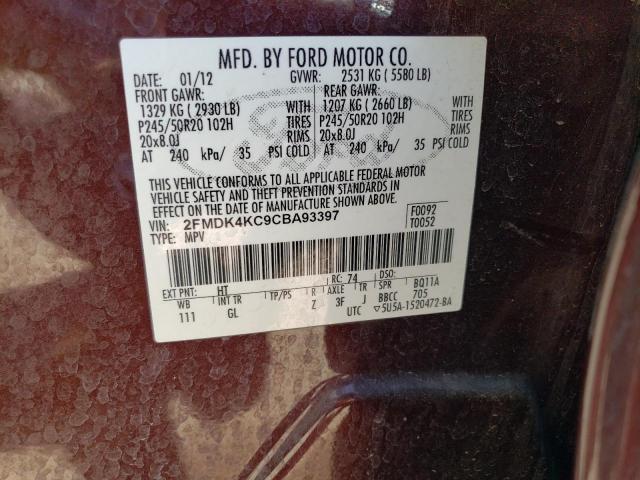 2012 Ford Edge Limited VIN: 2FMDK4KC9CBA93397 Lot: 56848434