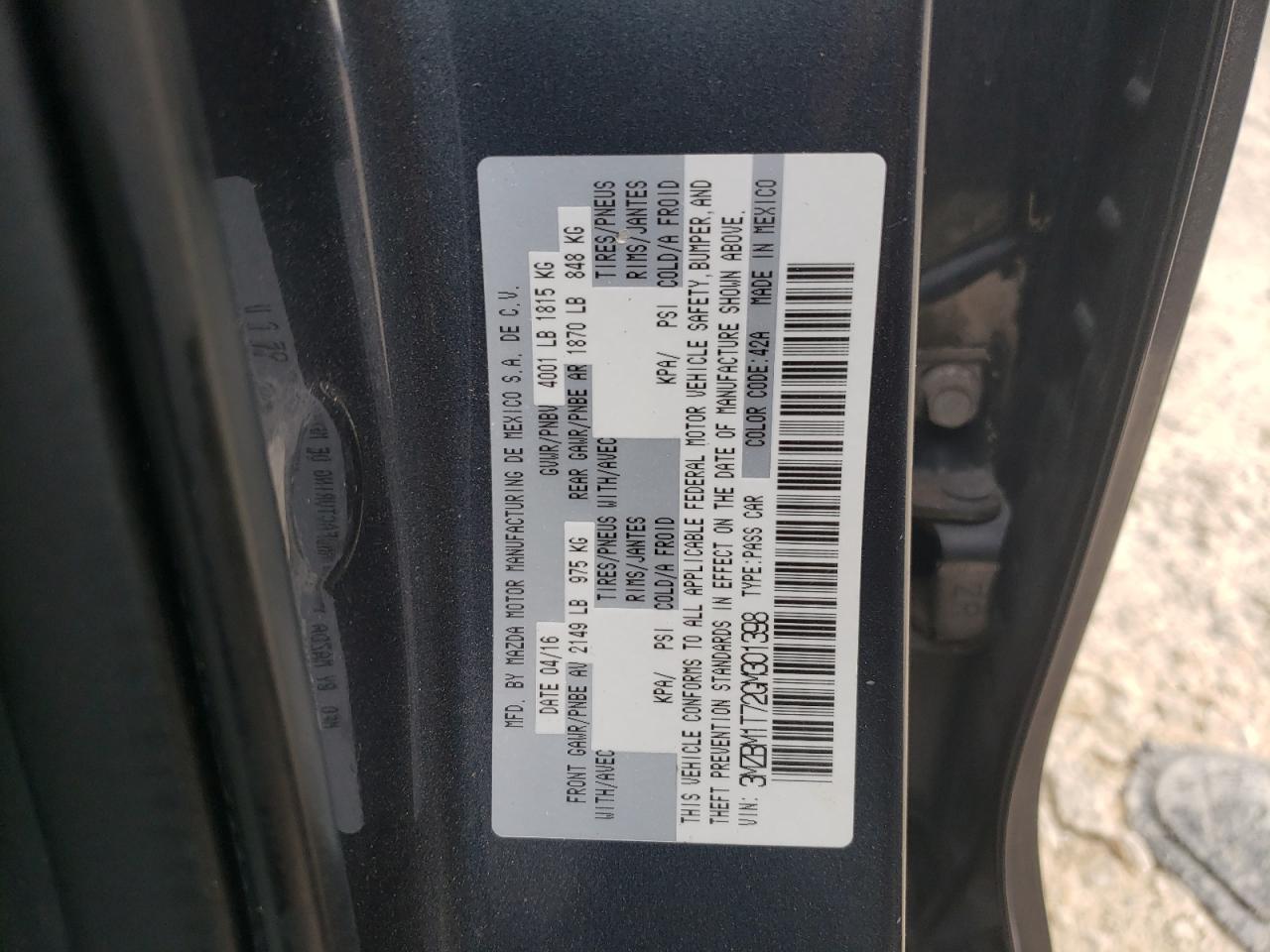 3MZBM1T72GM301398 2016 Mazda 3 Sport