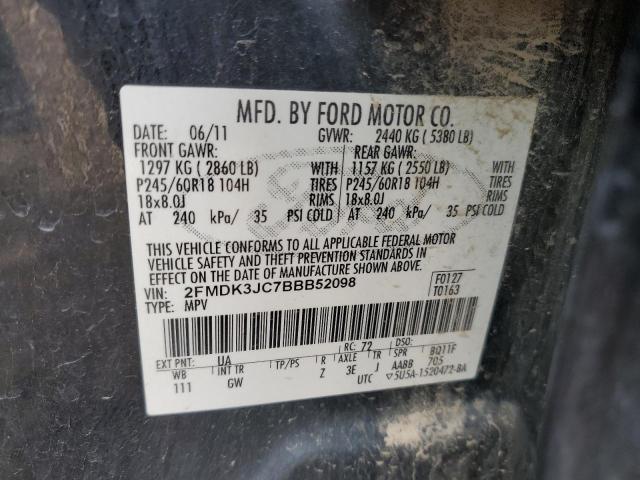 2011 Ford Edge Sel VIN: 2FMDK3JC7BBB52098 Lot: 53695604