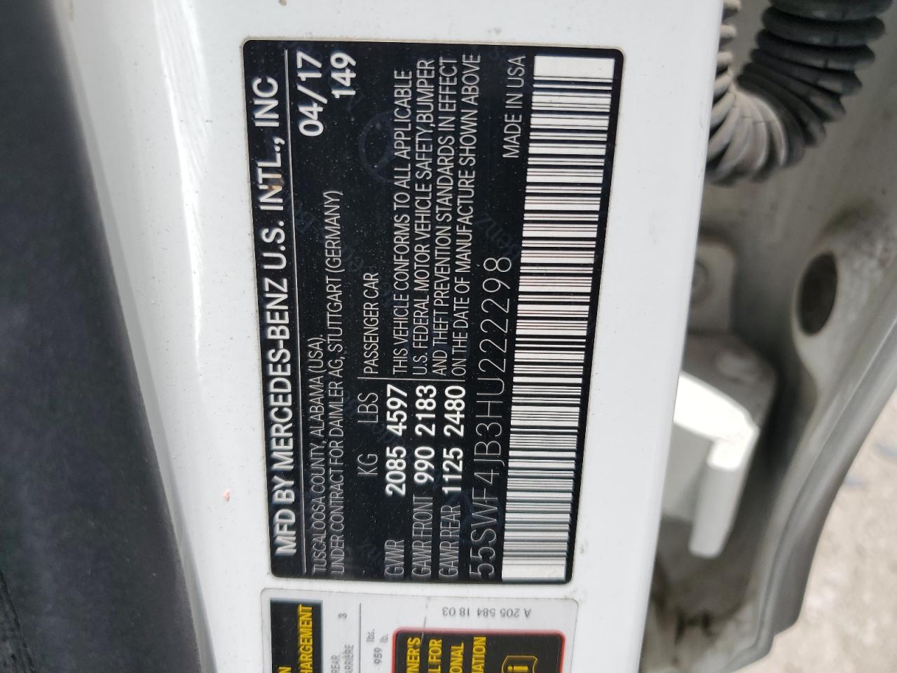 55SWF4JB3HU222298 2017 Mercedes-Benz C 300