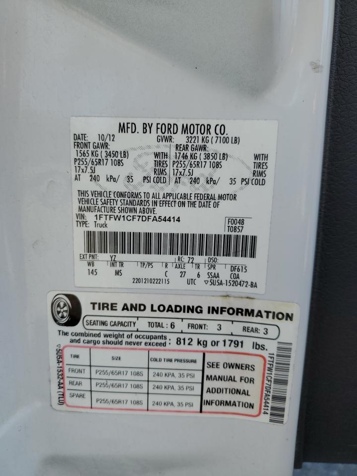 1FTFW1CF7DFA54414 2013 Ford F150 Supercrew