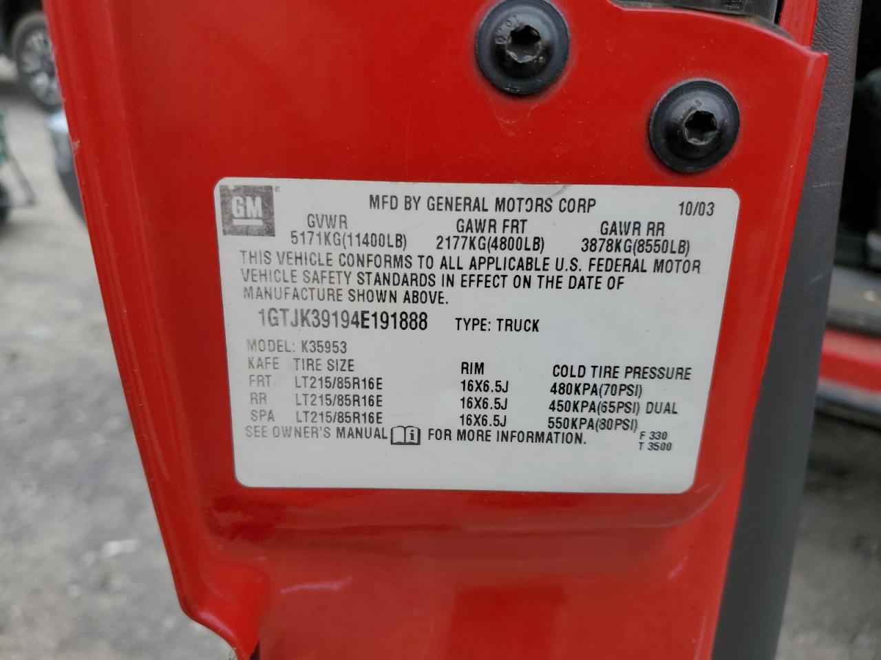 1GTJK39194E191888 2004 GMC New Sierra K3500