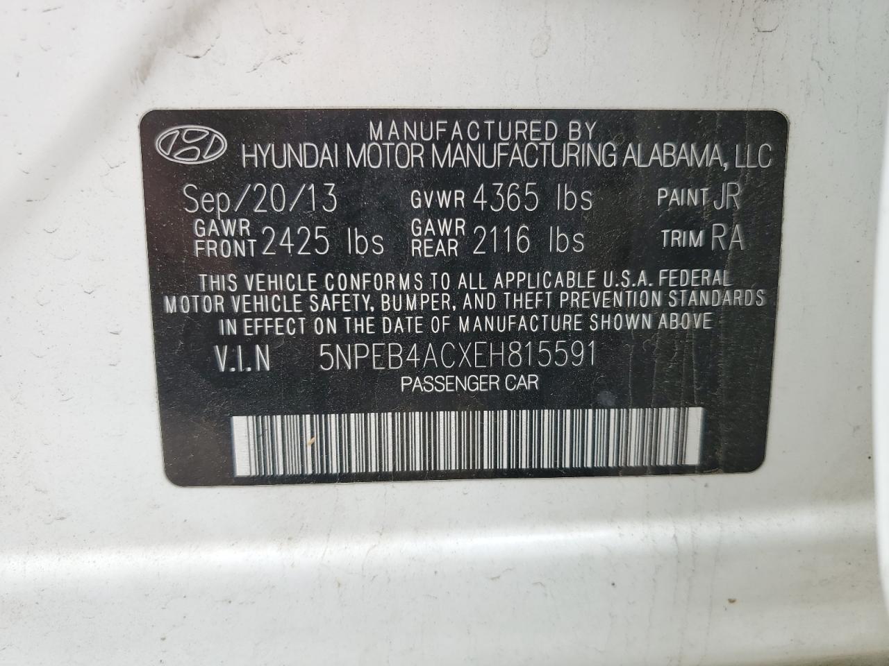 5NPEB4ACXEH815591 2014 Hyundai Sonata Gls