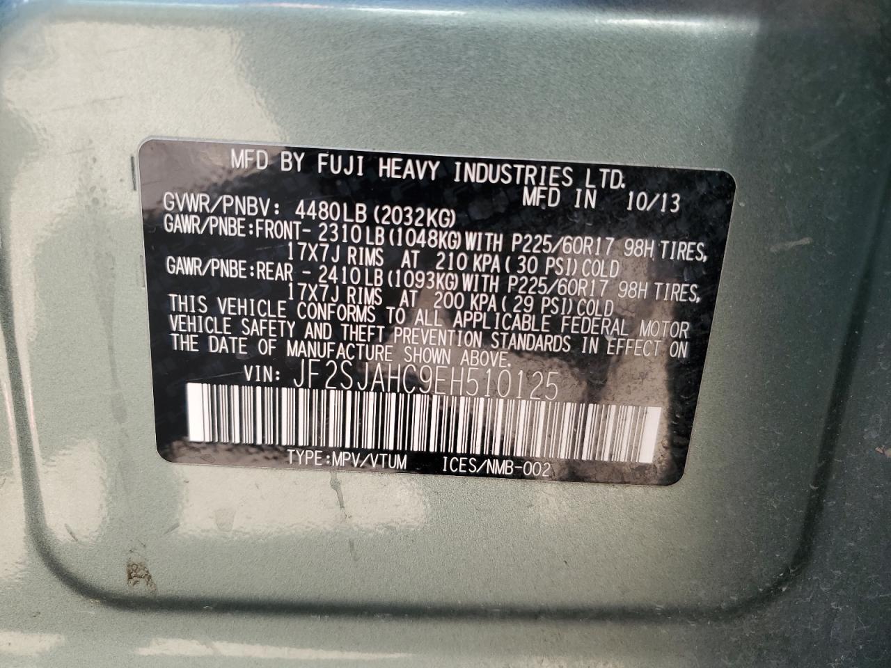 JF2SJAHC9EH510125 2014 Subaru Forester 2.5I Limited