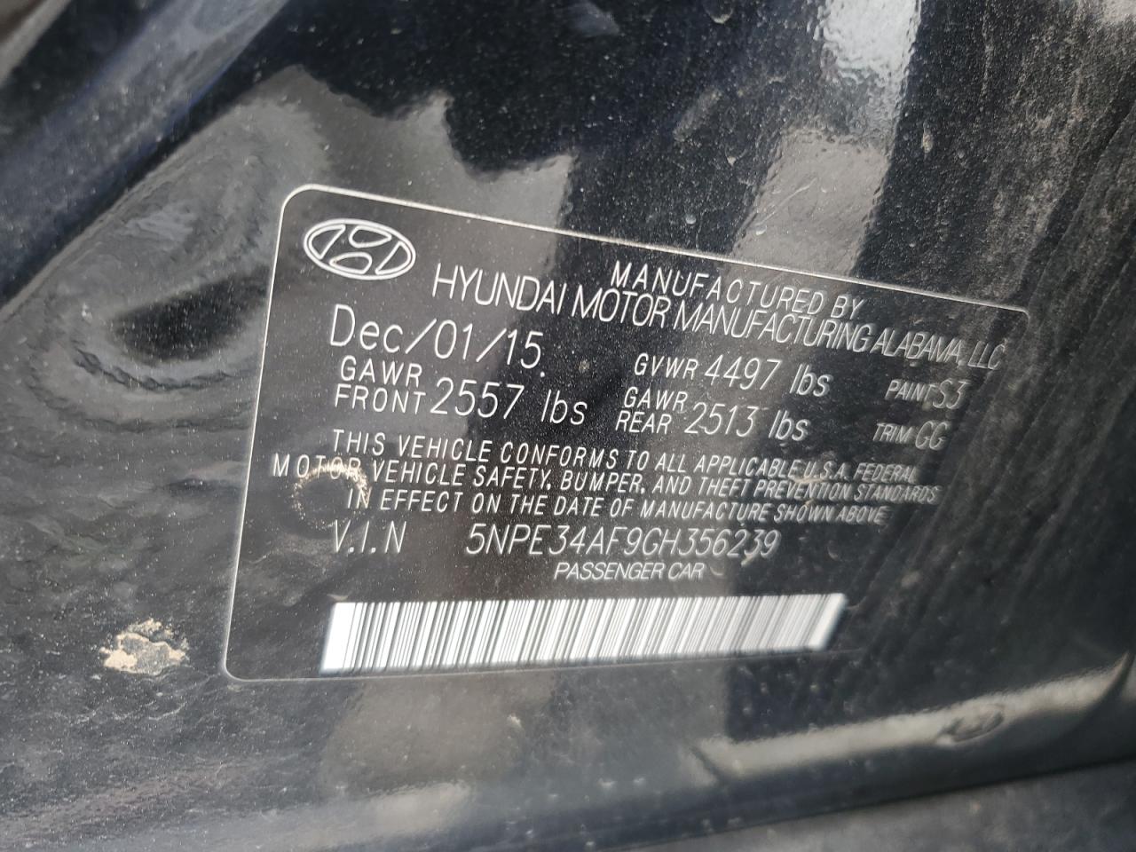 5NPE34AF9GH356239 2016 Hyundai Sonata Sport