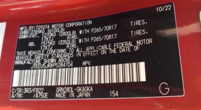 2023 Toyota 4Runner Sr5 VIN: JTEEU5JRXP5284704 Lot: 54813364