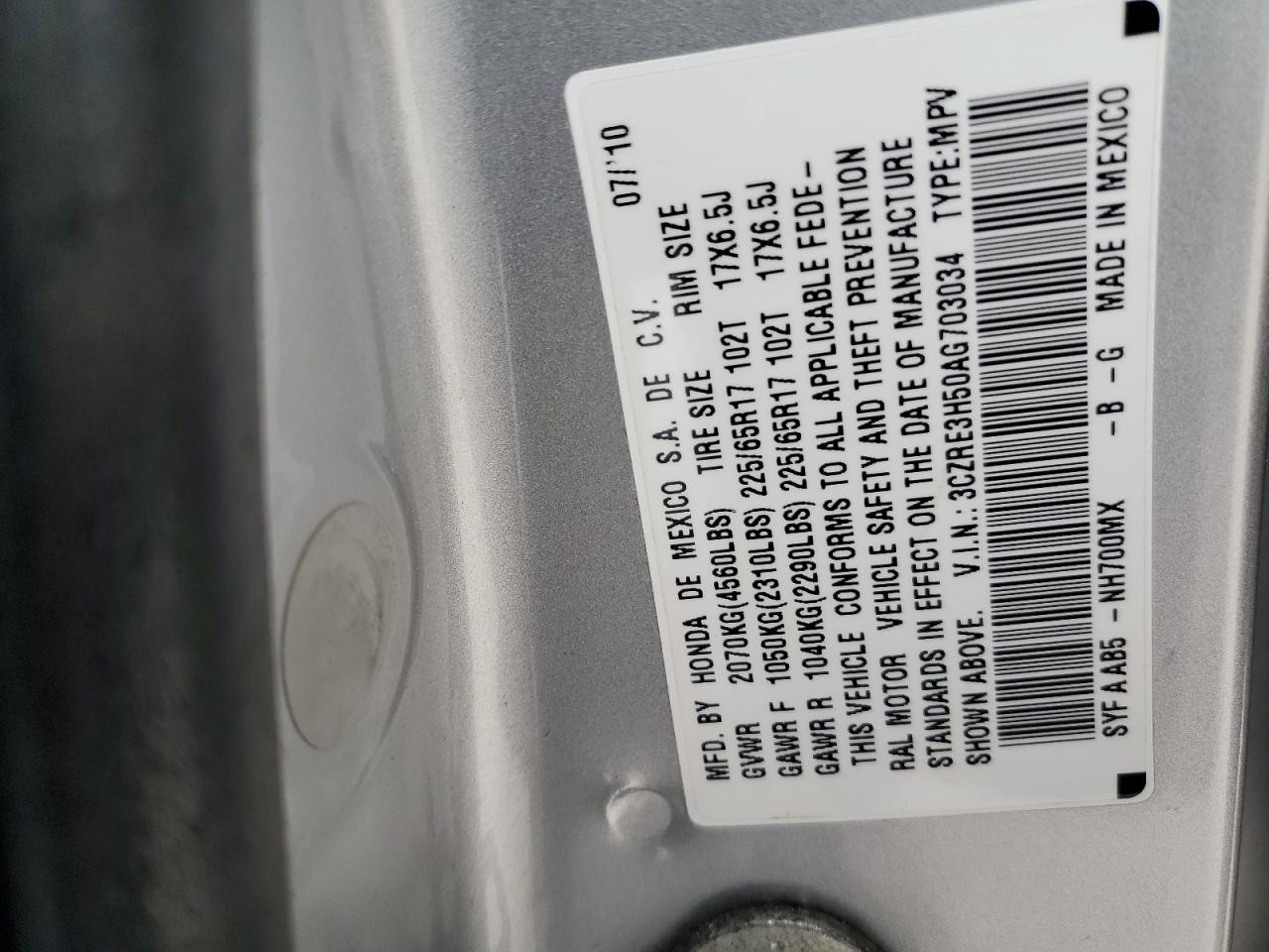 3CZRE3H50AG703034 2010 Honda Cr-V Ex