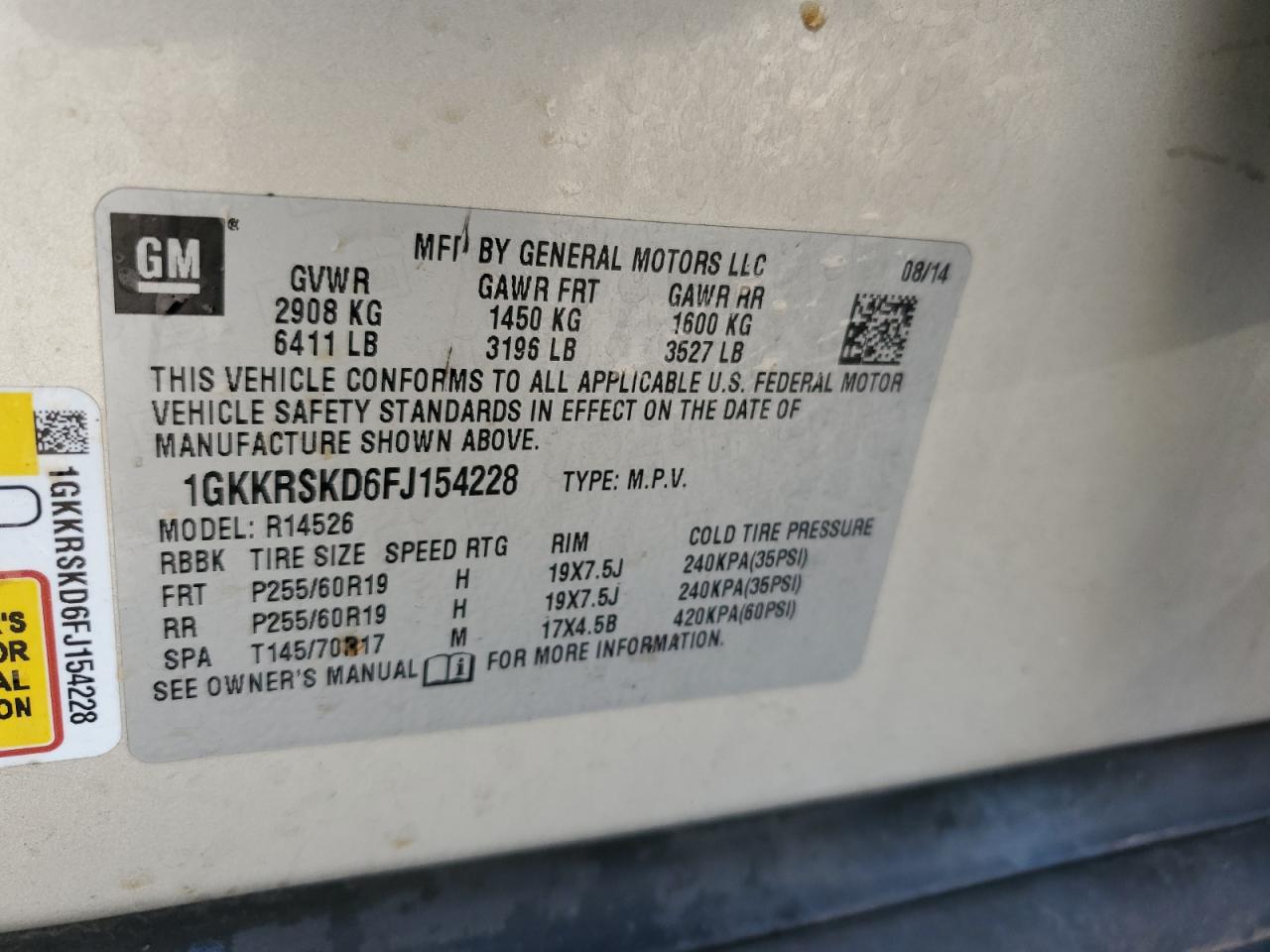 1GKKRSKD6FJ154228 2015 GMC Acadia Slt-2