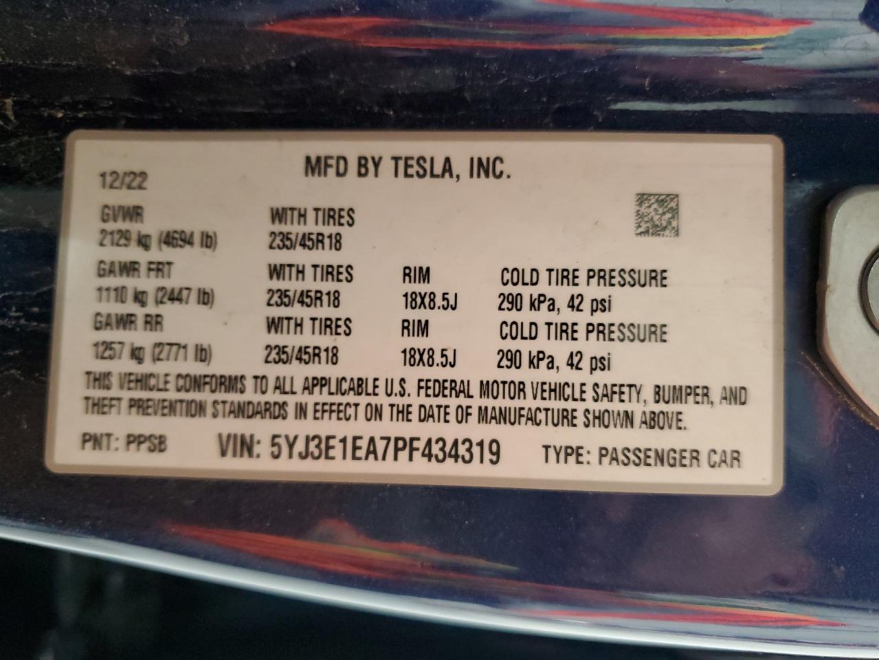 5YJ3E1EA7PF434319 2023 Tesla Model 3