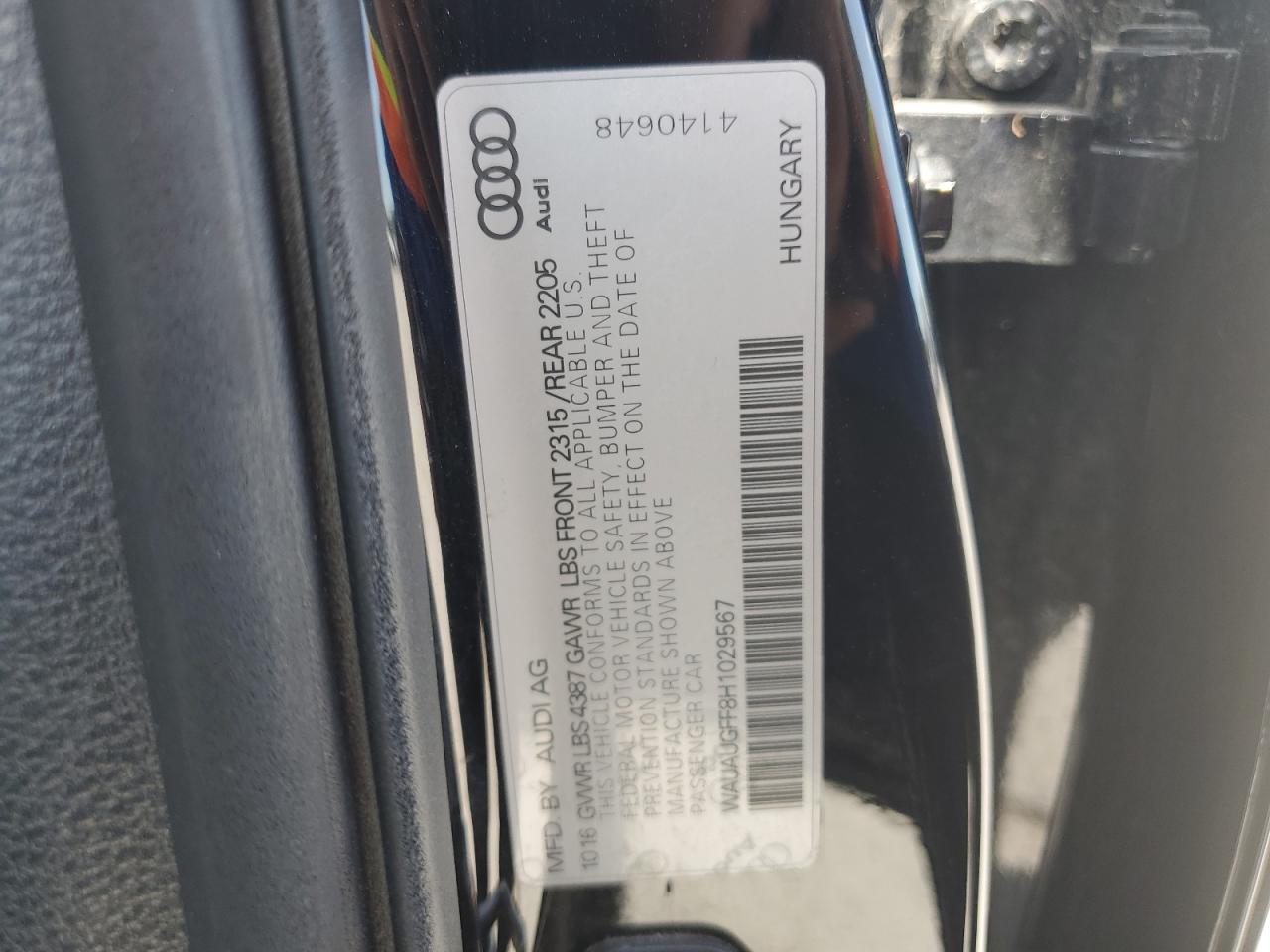 WAUAUGFF8H1029567 2017 Audi A3 Premium