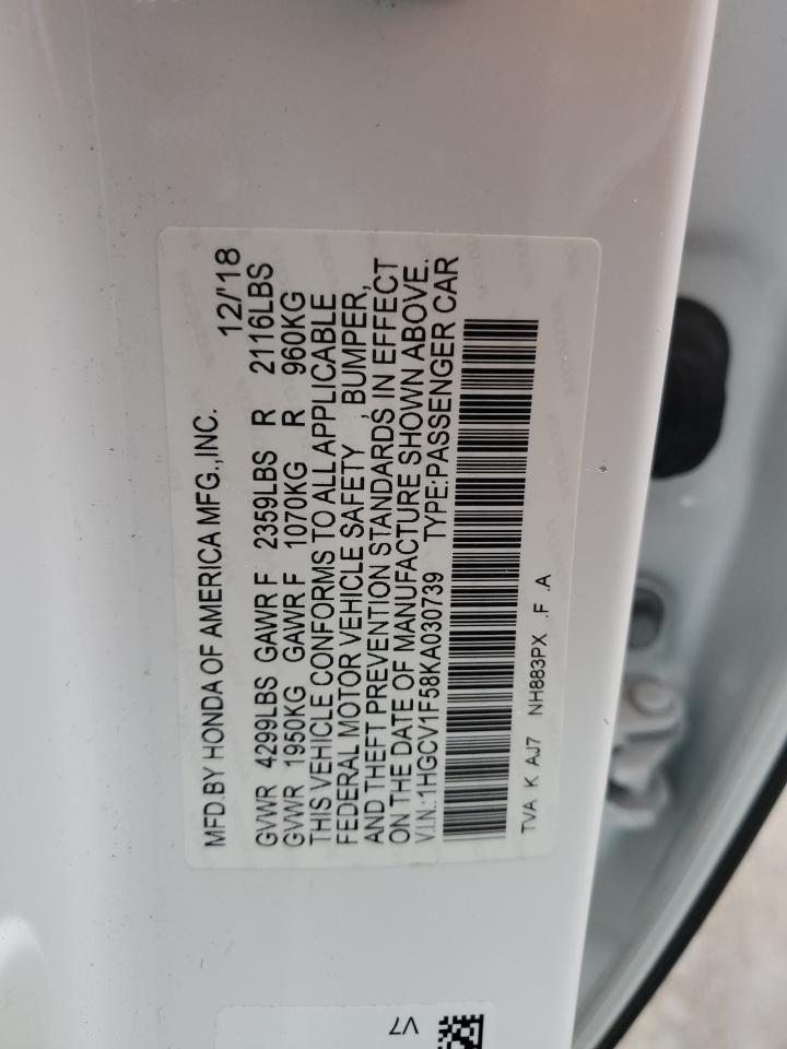 1HGCV1F58KA030739 2019 Honda Accord Exl