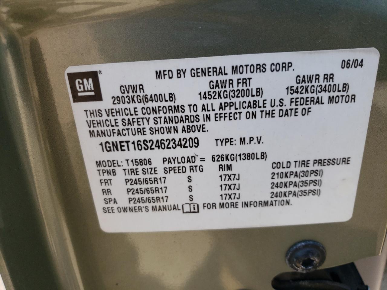 1GNET16S246234209 2004 Chevrolet Trailblazer Ext Ls