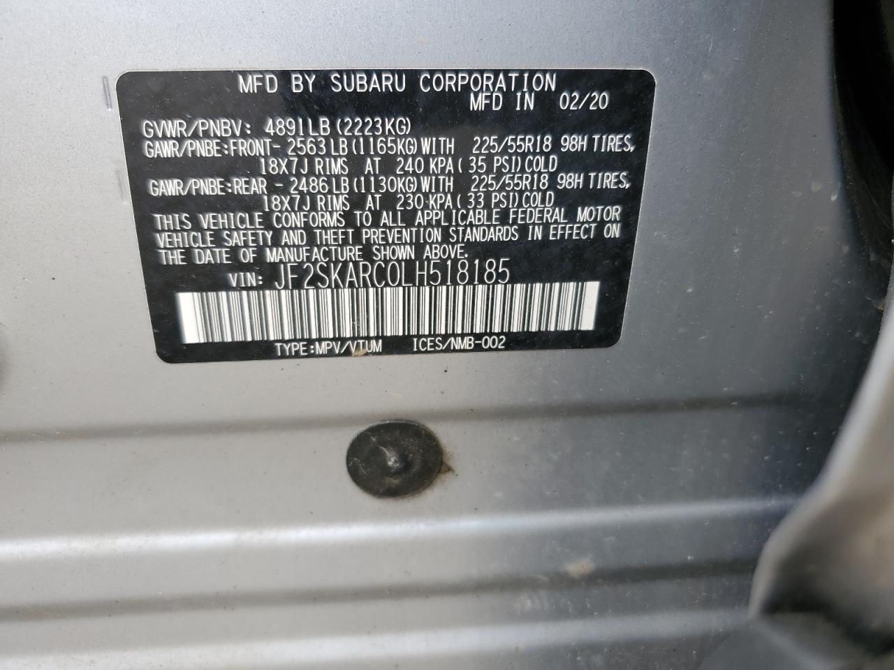 JF2SKARC0LH518185 2020 Subaru Forester Sport