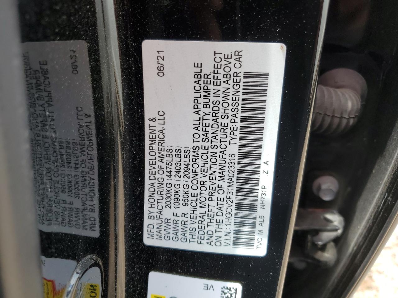 1HGCV2F31MA023316 2021 Honda Accord Sport