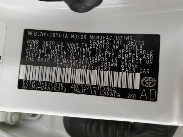 2015 Toyota Corolla L VIN: 2T1BURHE4FC450380 Lot: 56575774