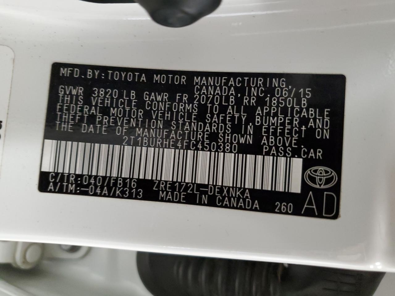 2T1BURHE4FC450380 2015 Toyota Corolla L