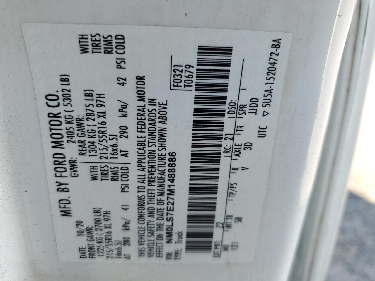 NM0LS7E27M1488886 2021 Ford Transit Connect Xl