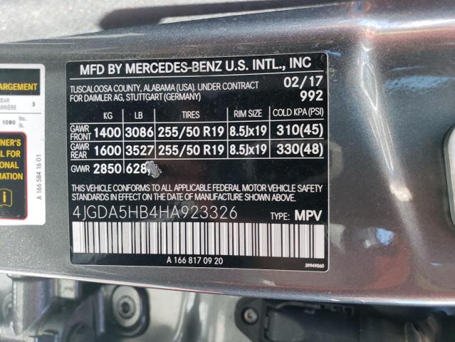 2017 Mercedes-Benz Gle 350 4Matic VIN: 4JGDA5HB4HA923326 Lot: 56686684