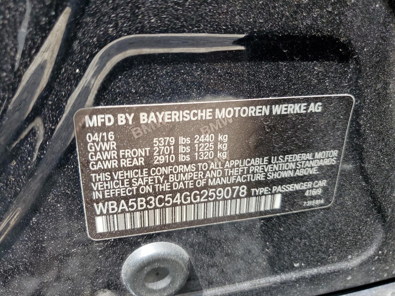WBA5B3C54GG259078 2016 BMW 535 Xi