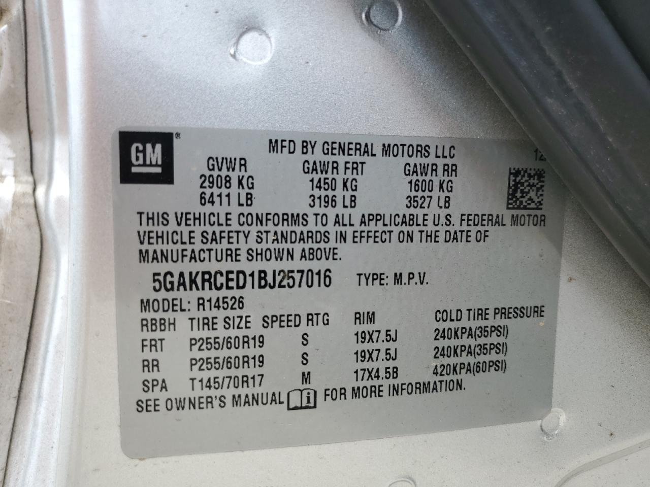 5GAKRCED1BJ257016 2011 Buick Enclave Cxl