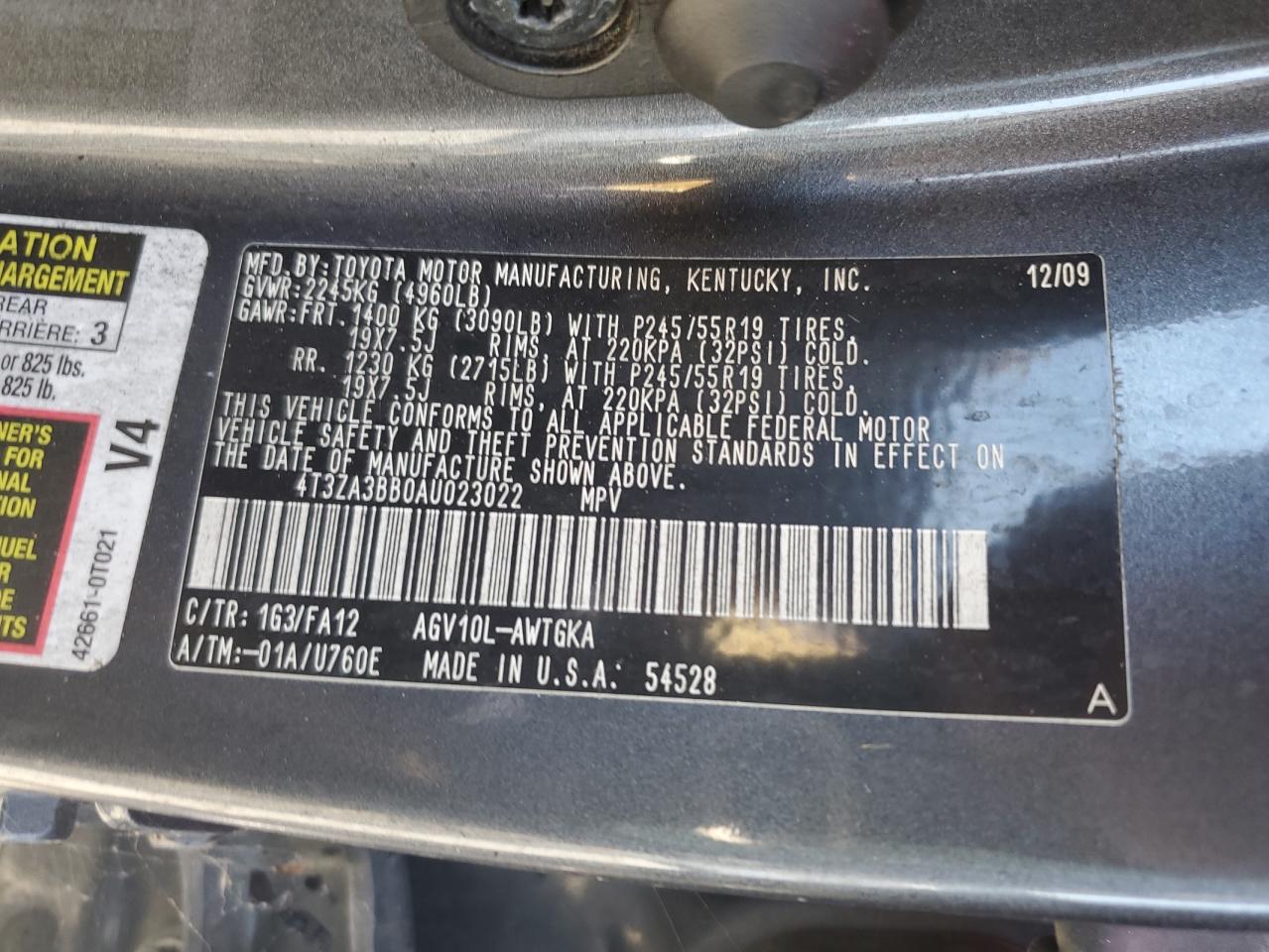 4T3ZA3BB0AU023022 2010 Toyota Venza