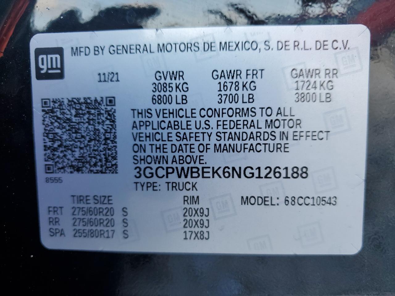 3GCPWBEK6NG126188 2022 Chevrolet Silverado Ltd C1500 Custom