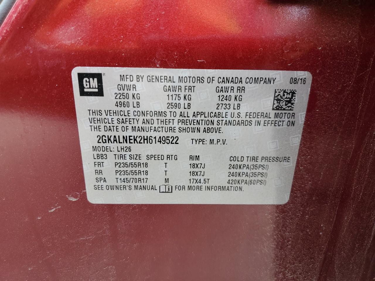 2GKALNEK2H6149522 2017 GMC Terrain Sle