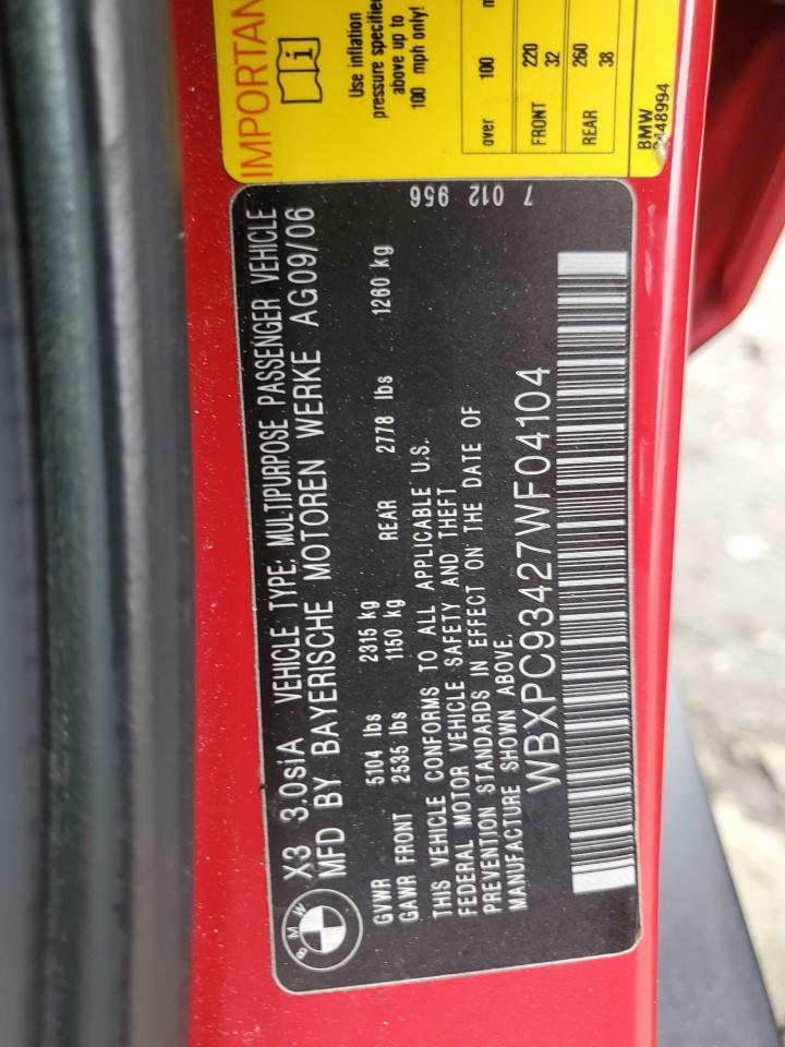 WBXPC93427WF04104 2007 BMW X3 3.0Si