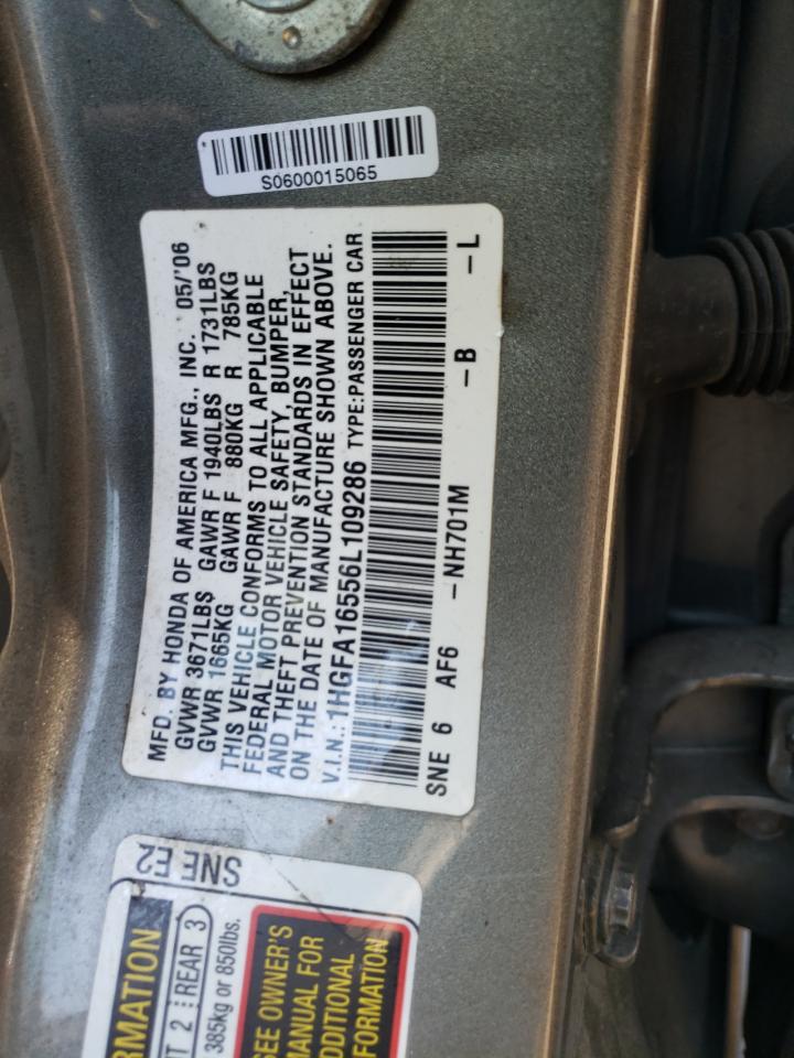 1HGFA16556L109286 2006 Honda Civic Lx