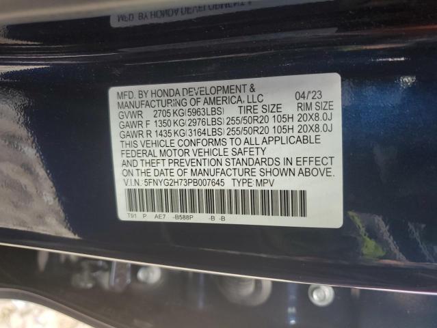 2023 Honda Pilot Touring VIN: 5FNYG2H73PB007645 Lot: 52905864