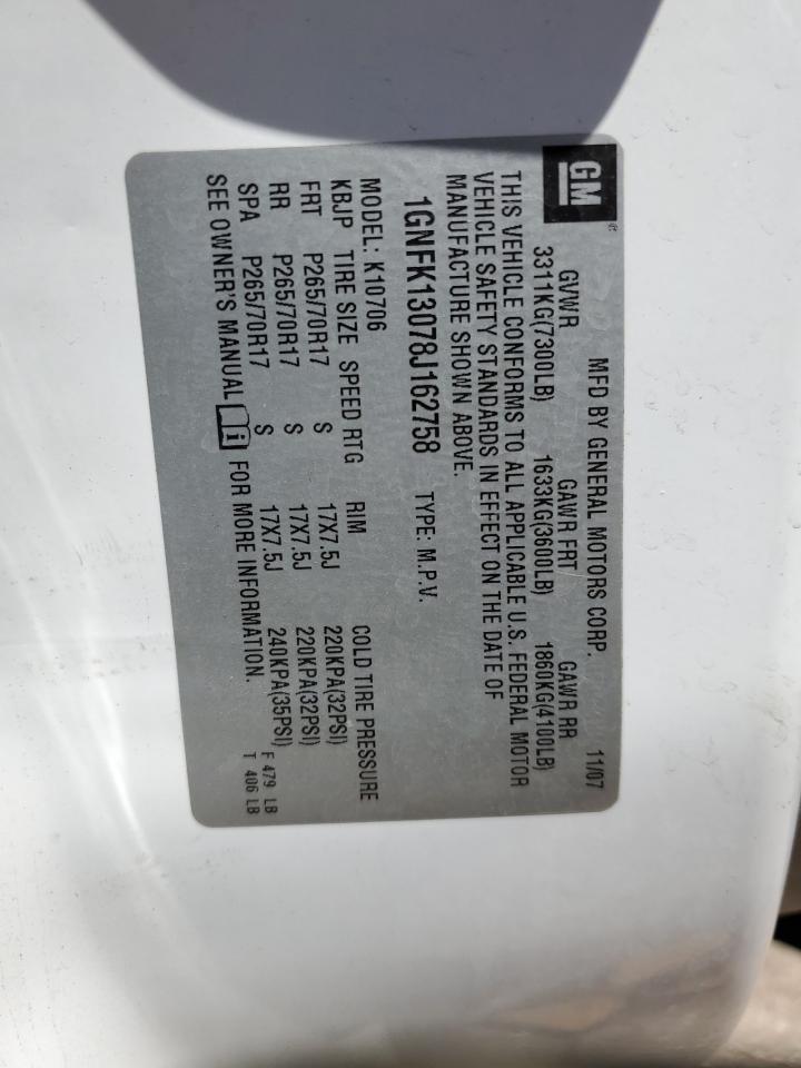 1GNFK13078J162758 2008 Chevrolet Tahoe K1500