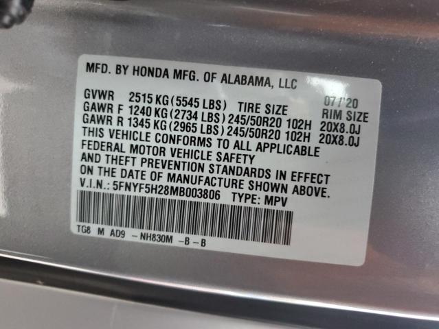 2021 Honda Pilot Se VIN: 5FNYF5H28MB003806 Lot: 56763834