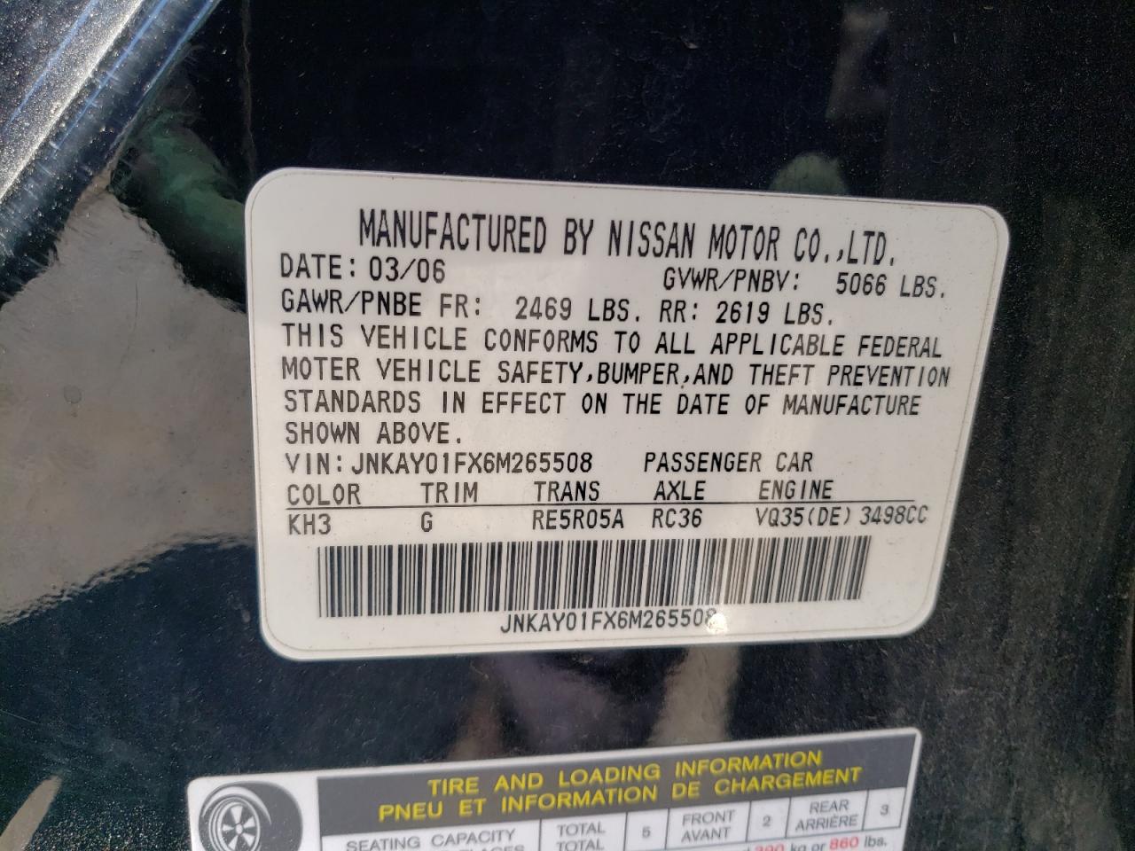 JNKAY01FX6M265508 2006 Infiniti M35 Base