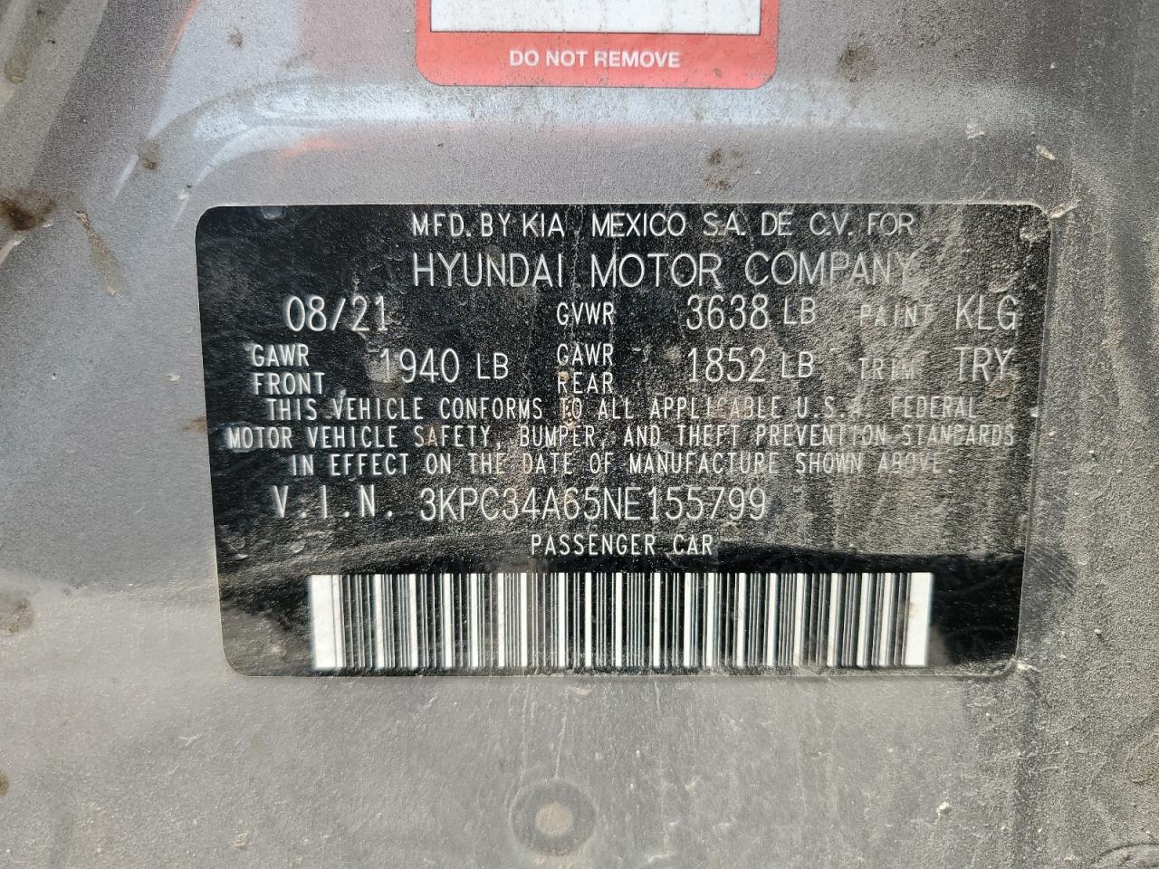 3KPC34A65NE155799 2022 Hyundai Accent Limited