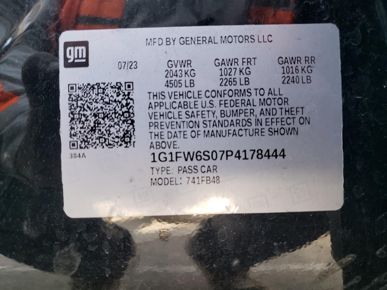 1G1FW6S07P4178444 2023 Chevrolet Bolt Ev 1Lt