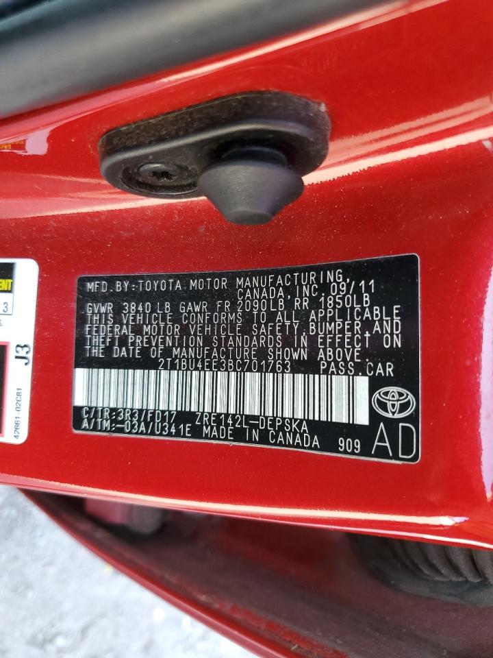 2T1BU4EE3BC701763 2011 Toyota Corolla Base