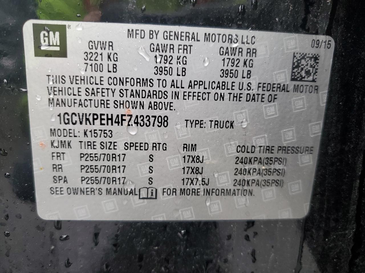 1GCVKPEH4FZ433798 2015 Chevrolet Silverado K1500