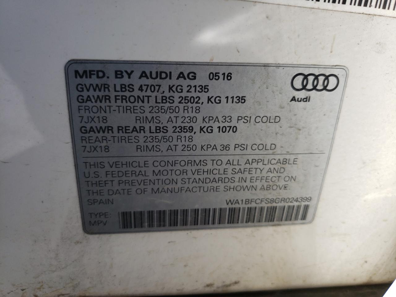 WA1BFCFS8GR024399 2016 Audi Q3 Premium Plus