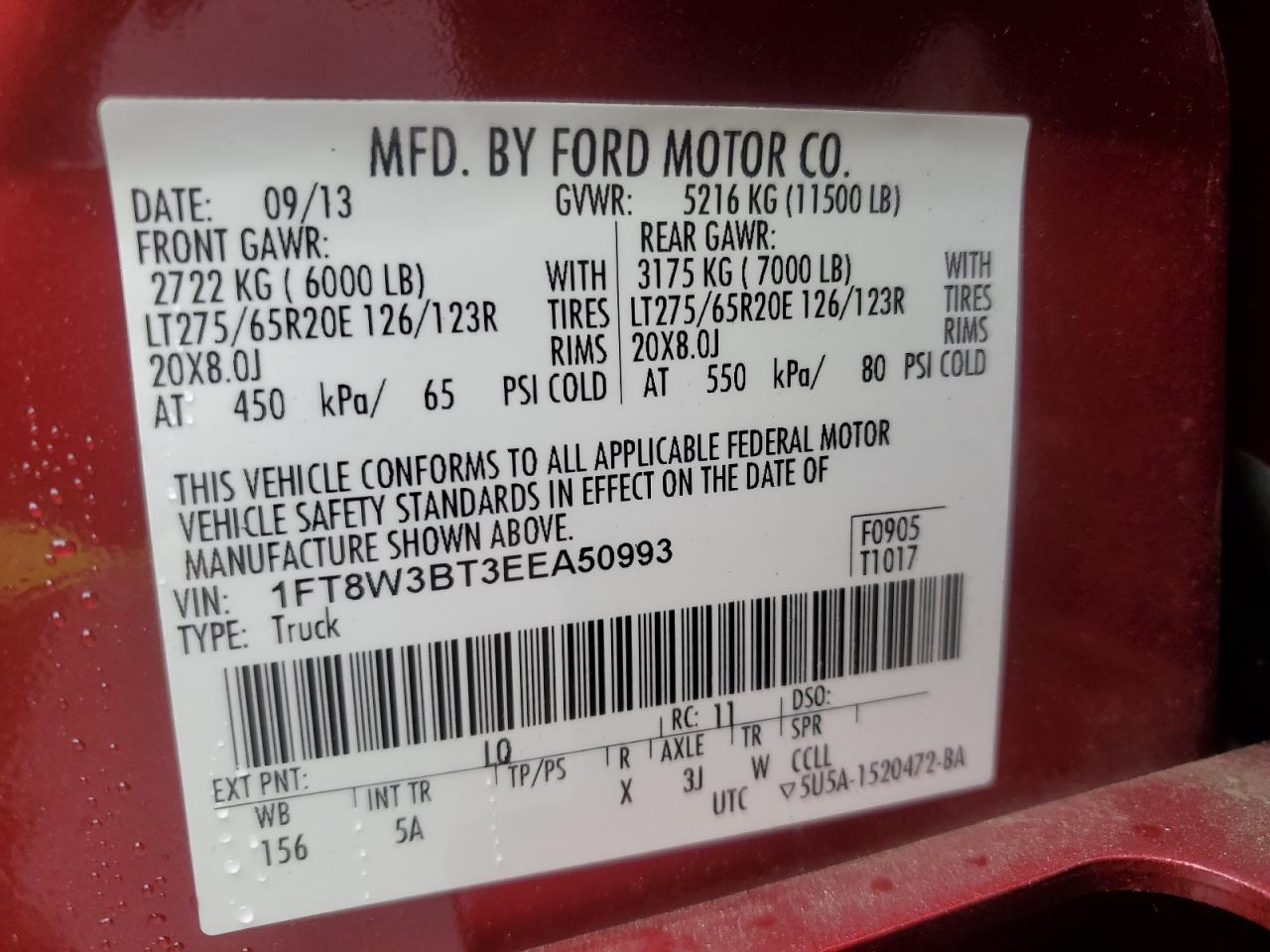 1FT8W3BT3EEA50993 2014 Ford F350 Super Duty