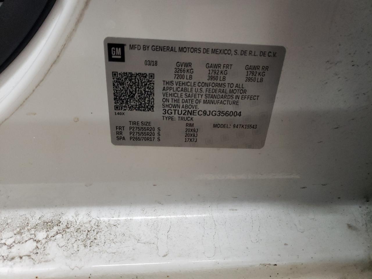 3GTU2NEC9JG356004 2018 GMC Sierra K1500 Slt