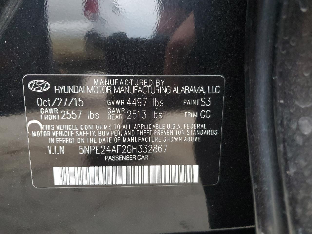 5NPE24AF2GH332867 2016 Hyundai Sonata Se