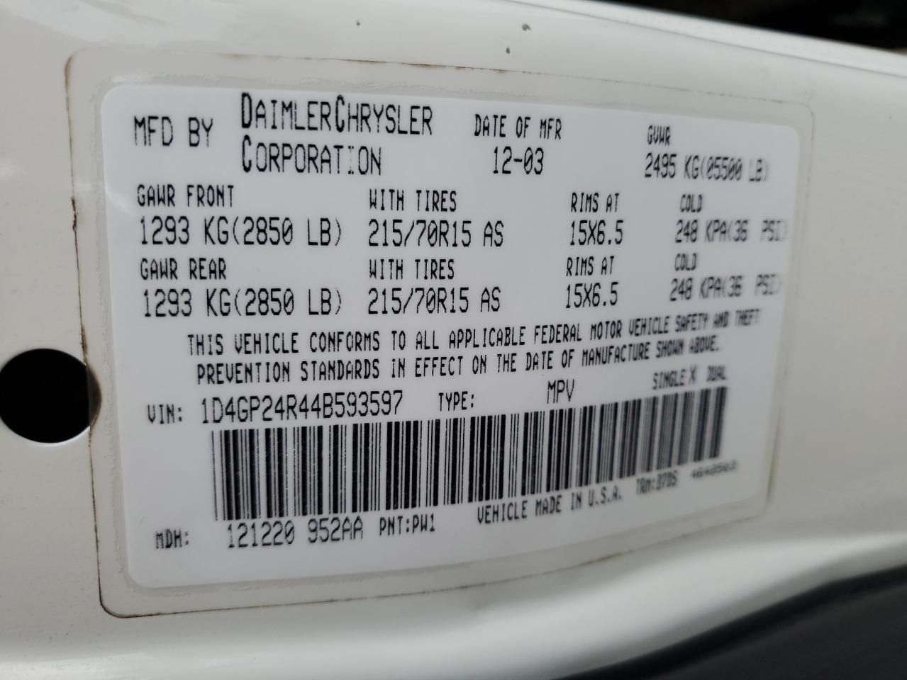 1D4GP24R44B593597 2004 Dodge Grand Caravan Se