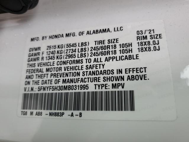 2021 Honda Pilot Ex VIN: 5FNYF5H30MB031995 Lot: 56963414