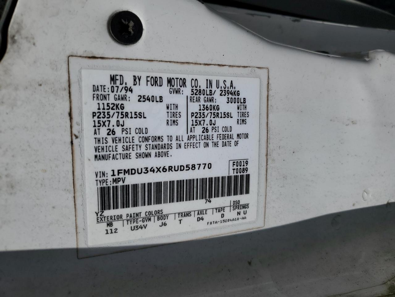 1FMDU34X6RUD58770 1994 Ford Explorer