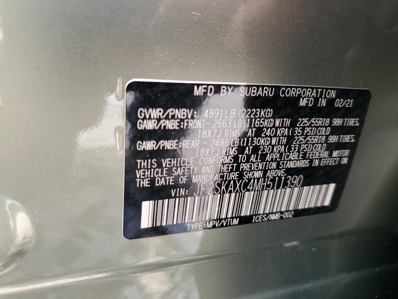 JF2SKAXC4MH511390 2021 Subaru Forester Touring