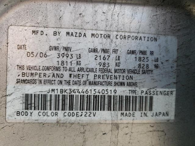 2006 Mazda 3 Hatchback VIN: JM1BK344461540519 Lot: 54617254