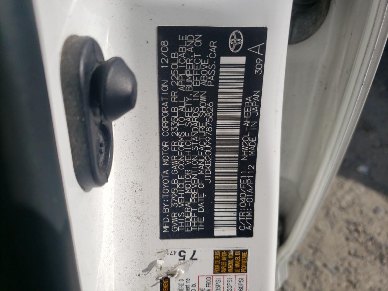 JTDKB20U997875826 2009 Toyota Prius