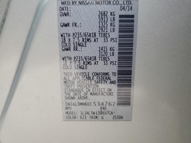 2014 Infiniti Qx60 VIN: 5N1AL0MN6EC534767 Lot: 56068284